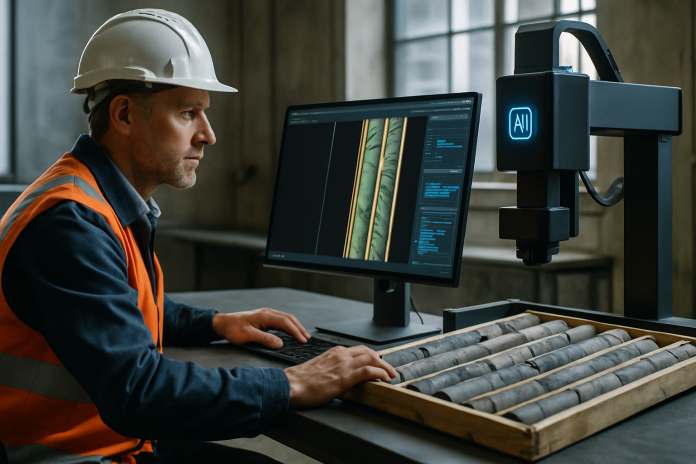 Miner analyzing drill cores with AI technology