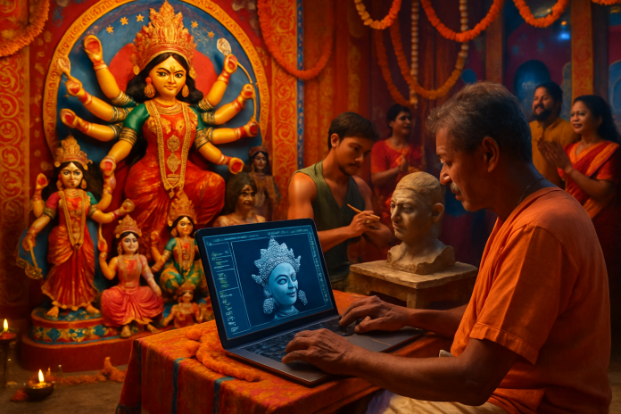 Artisans using AI tools for Durga Puja designs