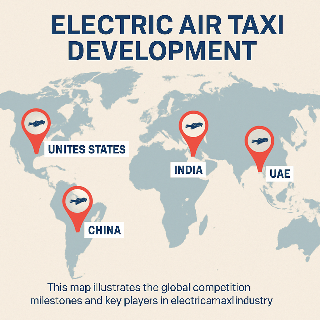 Map highlighting global electric air taxi development players.