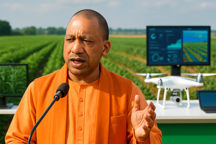 Yogi Adityanath presenting AI roadmap in Ghaziabad.